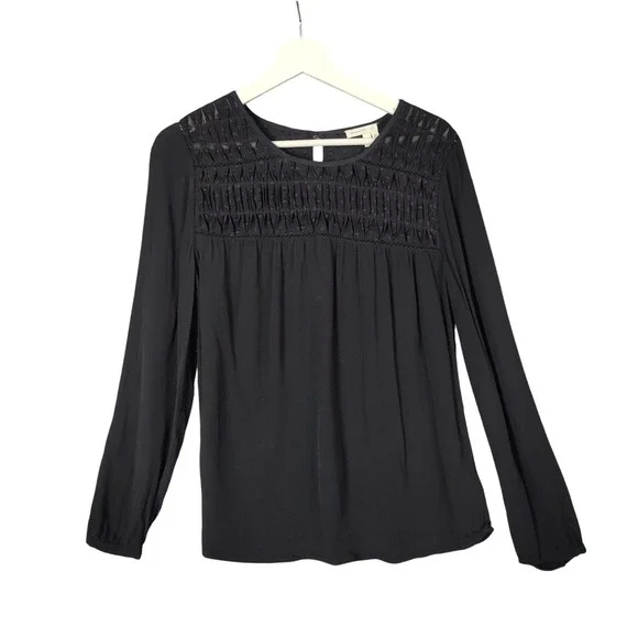 Meadow Rue Anthro Black Long Sleeve Witchy Coquette Goth Top Womens Medium Sheer - Picture 1 of 11